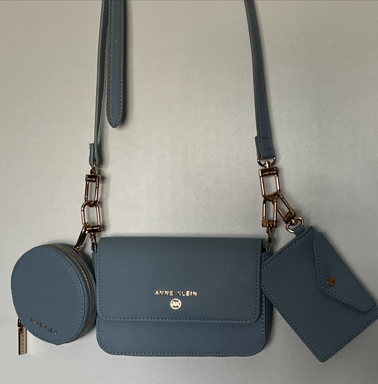 3 in 1 ANNE KLEIN Crossbody Coin Purse Credit Card Wallet Handbag Purse Blue