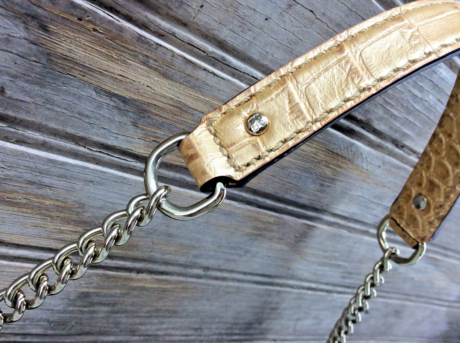 Kate Spade Knightsbridge Shoulder Bag Gold Croc Leather Gold Chain Zipper Close
