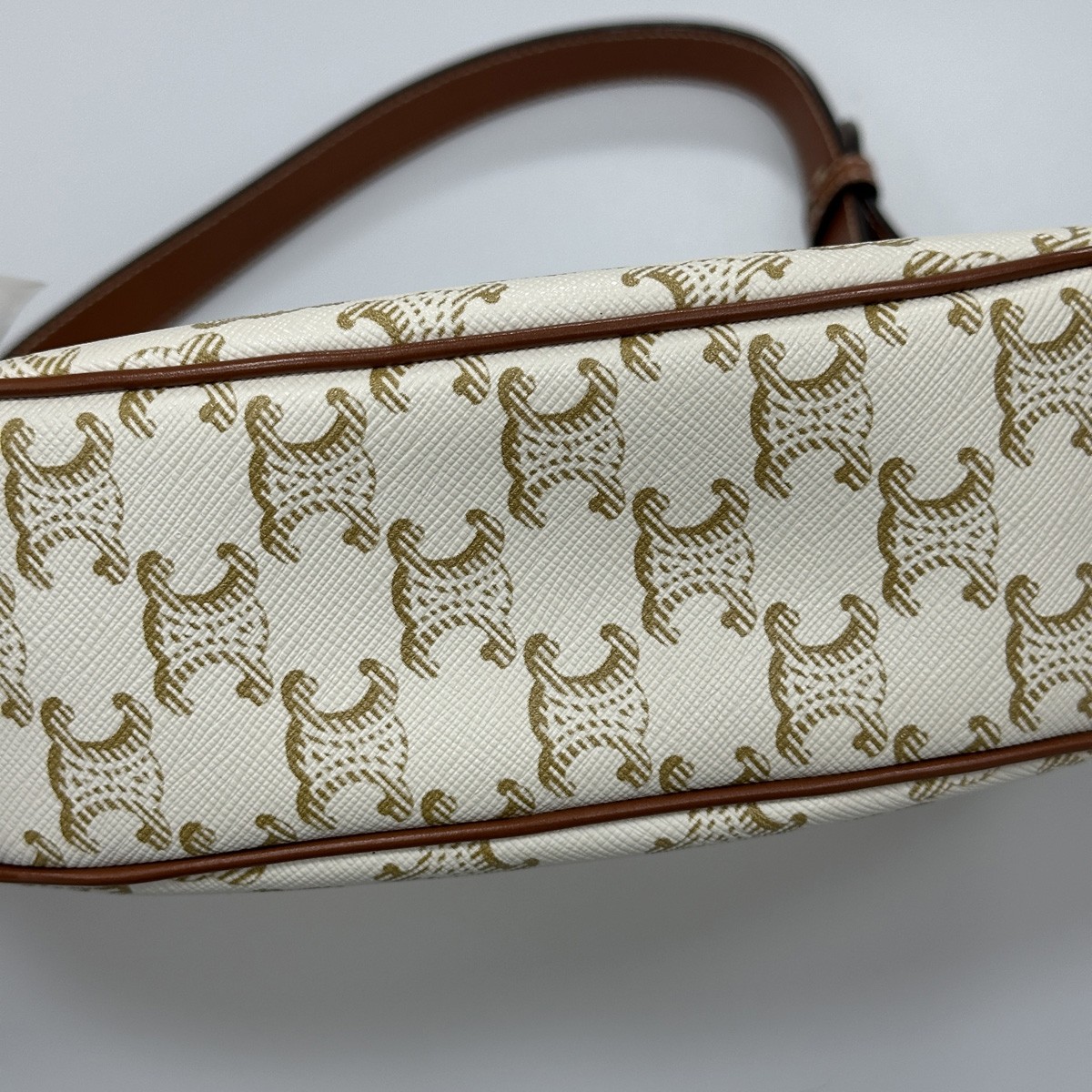 Celine White AVA Pea-shaped Bag, Underarm Bag, Canvas and Leather with Dust Bag