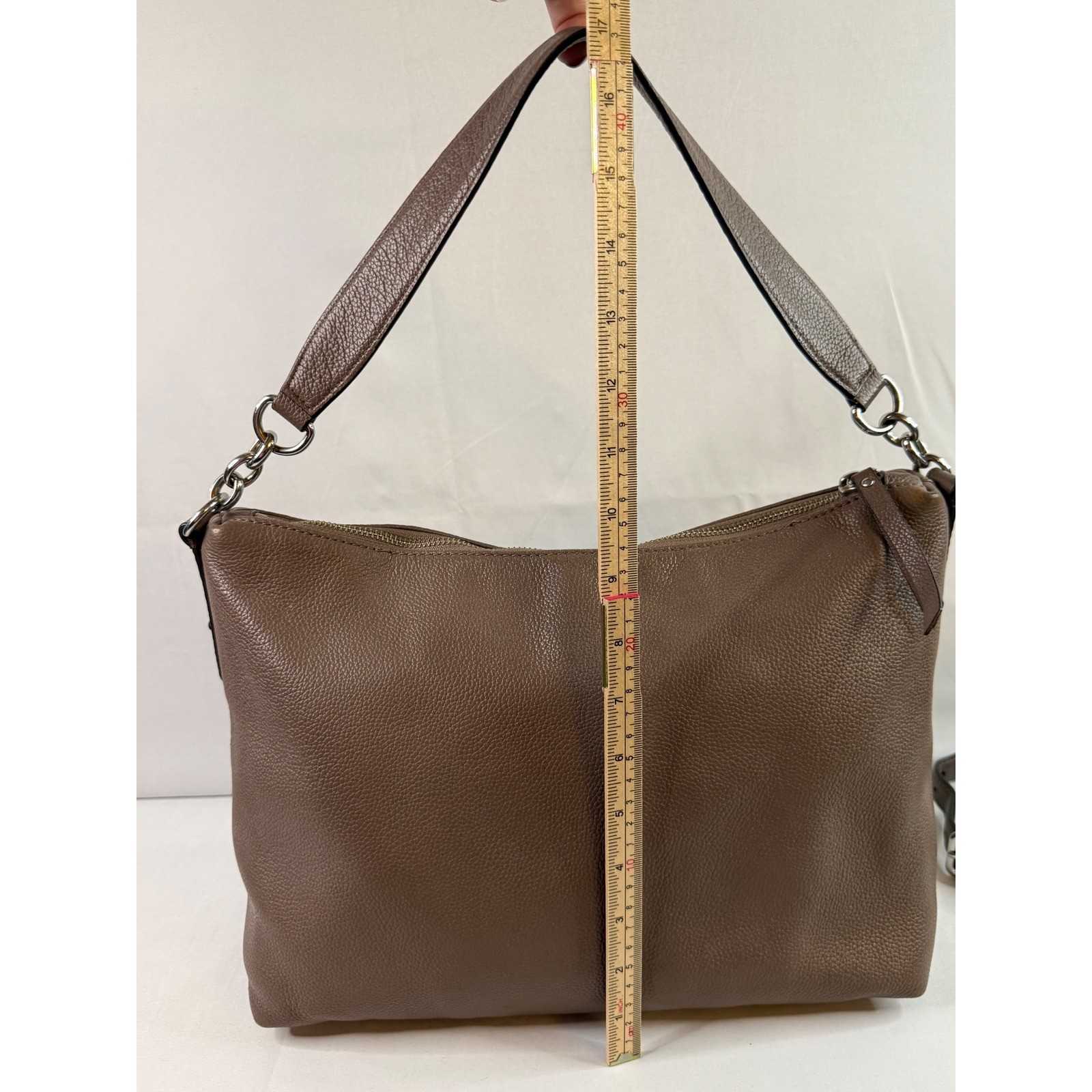 Kate Spade New York Pebbled Leather Hobo Bag Taupe Brown Silver Hardware Large