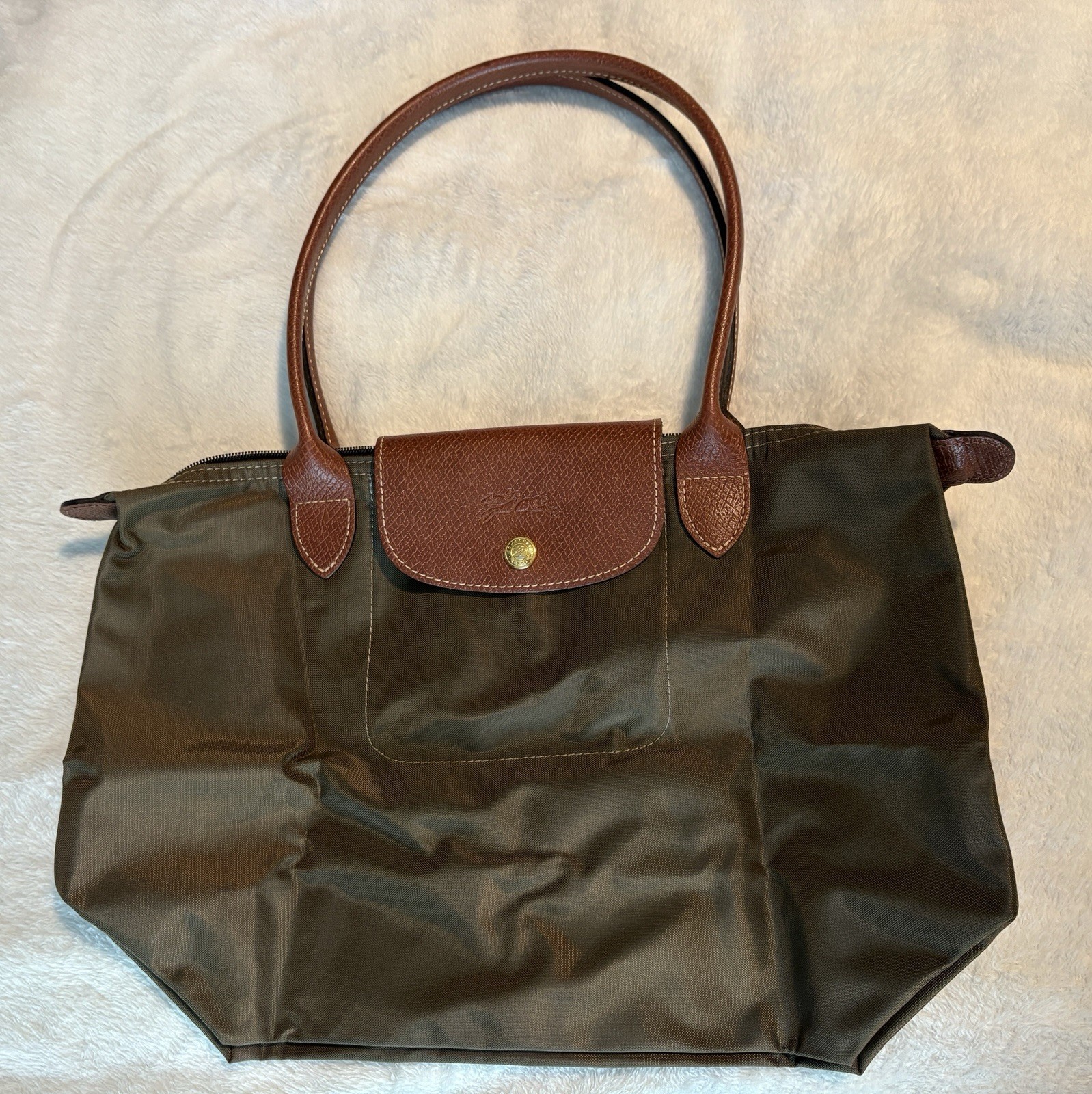 Longchamp Le Pliage Top Handle Handbag Small Olive Green/Taupe/Fawn