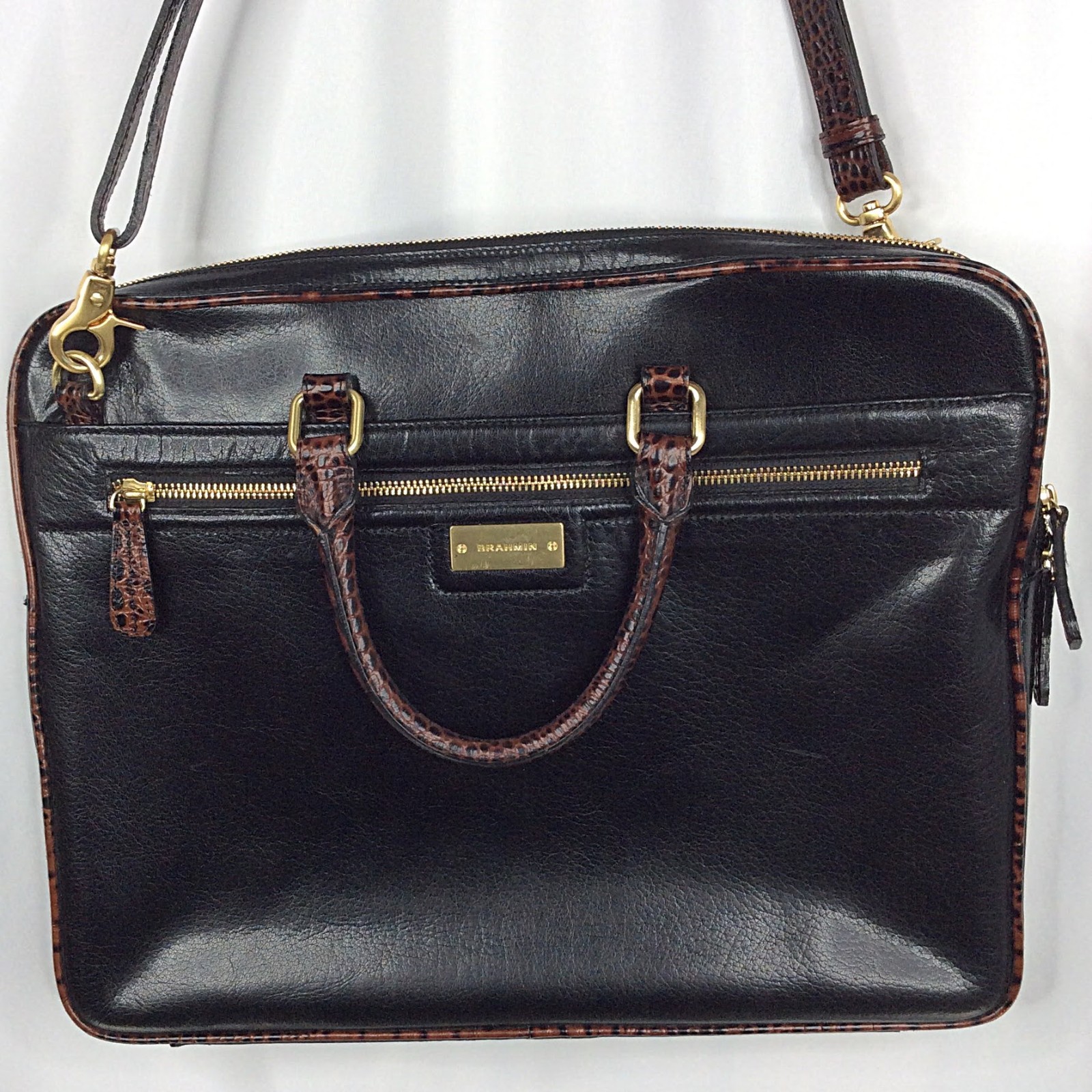BRAHMIN Laptop Case Business Tote Briefcase Work Bag Travel Mixed Leather