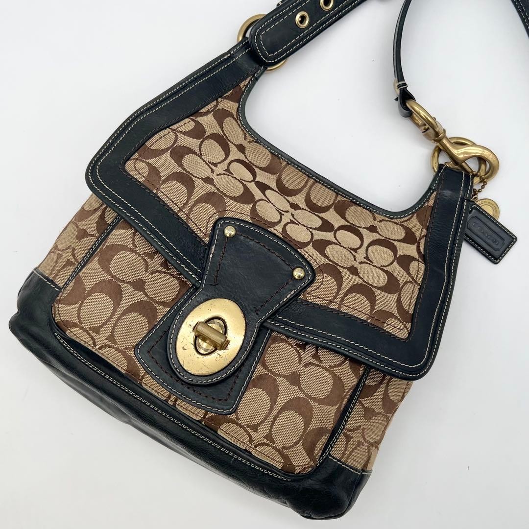 COACH Shoulder Bag Legacy Signature Turn Lock Beige