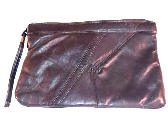 Etra Genuine Leather Clutch Wristlet Bag Womens Black Zip Top Minimalist Evening
