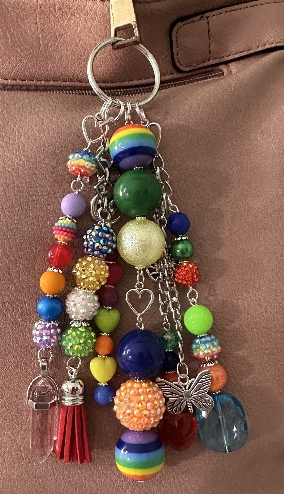 New Artisan Chunky Handbag Jewelry Bag Charm Purse Beaded Keychain Multicolor