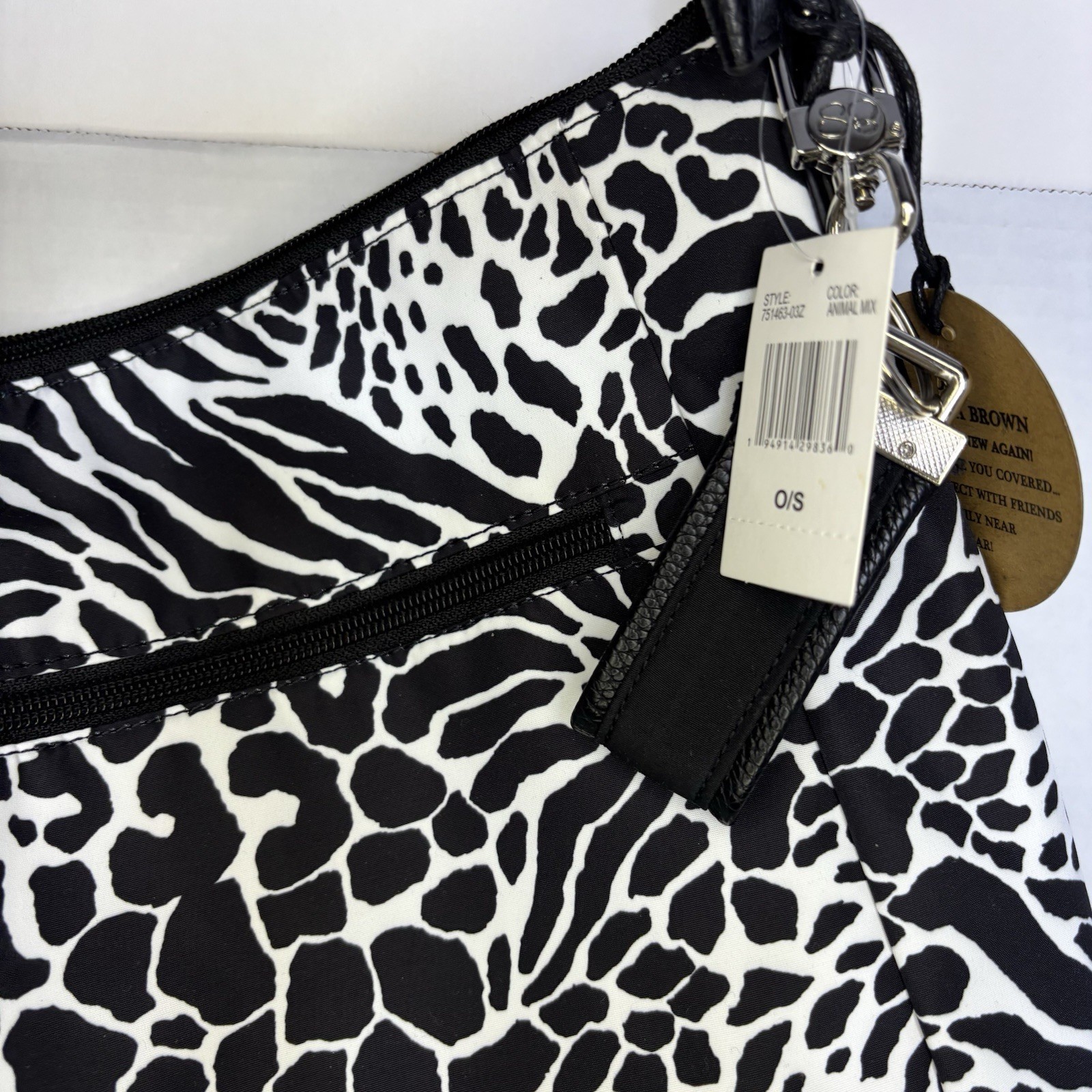 Samantha Brown Crossbody Cheetah Black Adjustable Strap 11 inches Long Travel