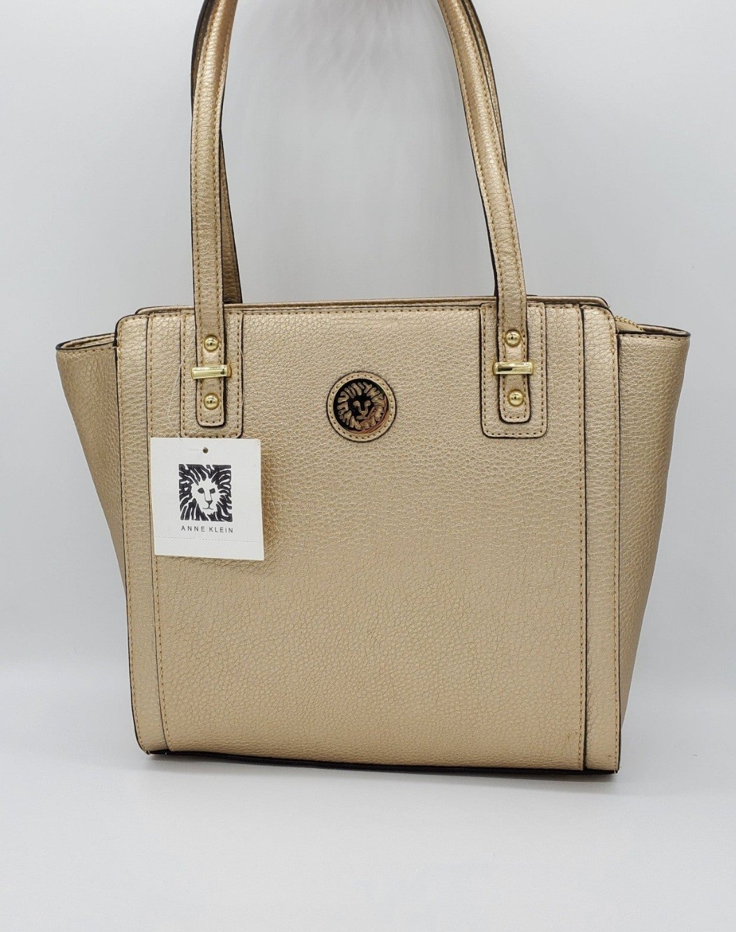 Anne Klein Front Runner Gold-Dust Pebbled Faux Leather Tote NWT