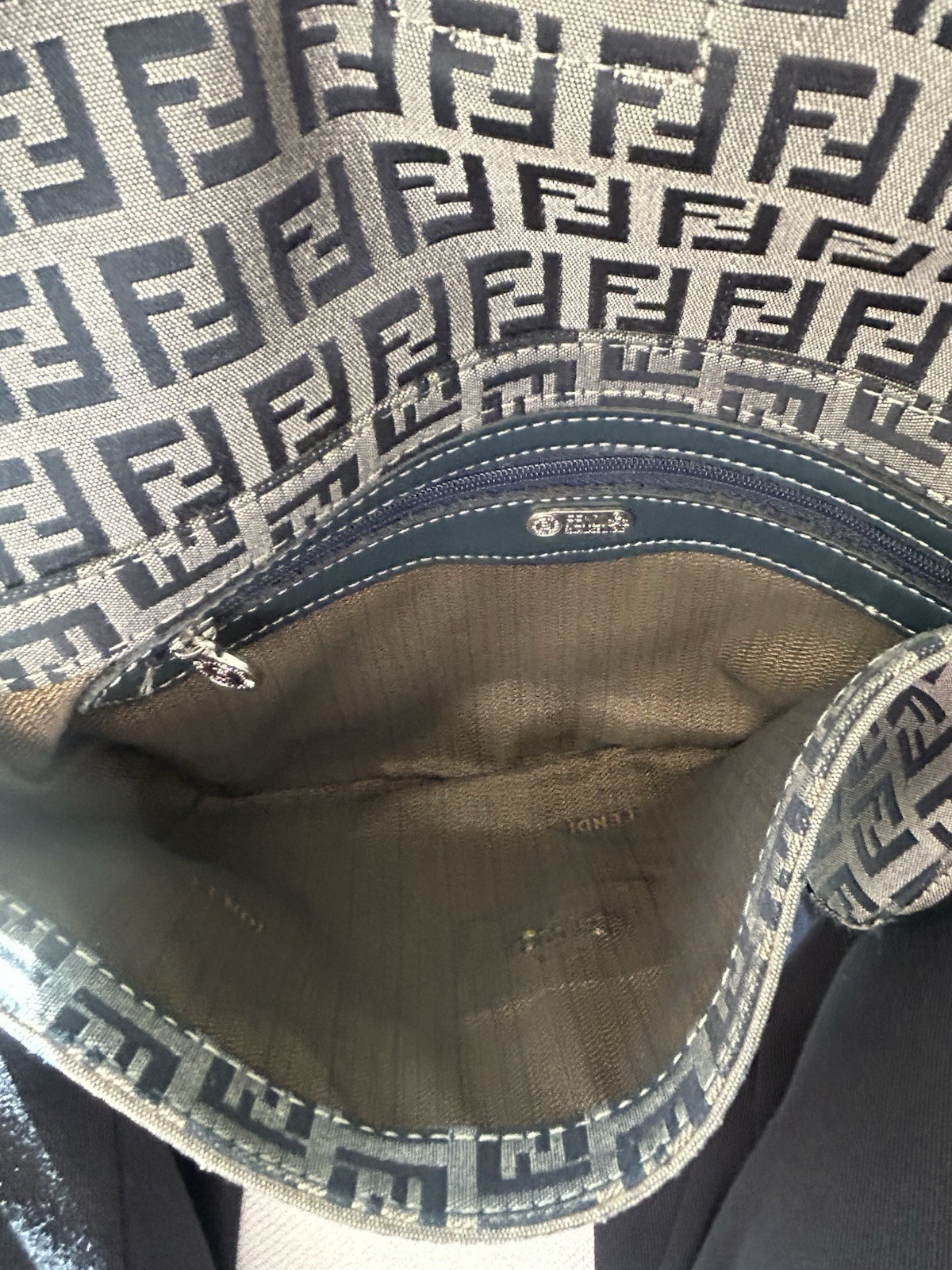 Fendi Zucca FF Monogram Small Baguette Shoulder Bag Navy/Grey Silver HW