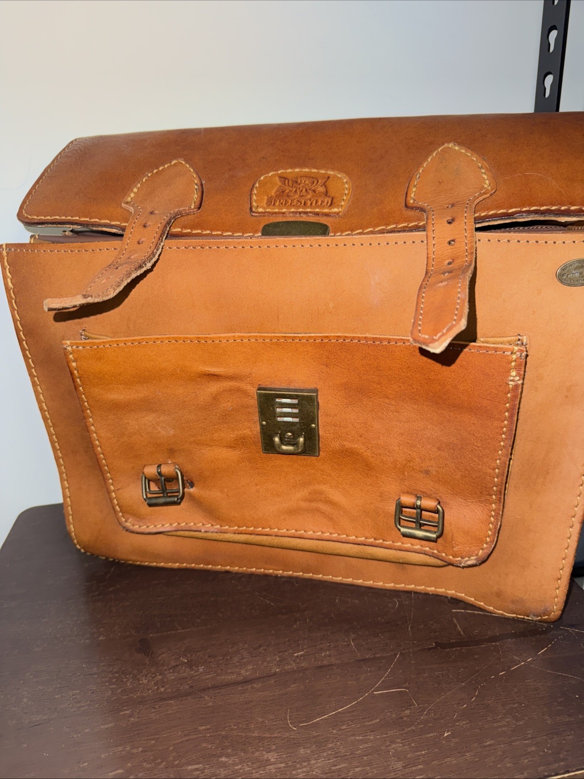 Freestyle Saddlebag Briefcase Genuine Leather Tan Handmade Messenger Bag Vintage