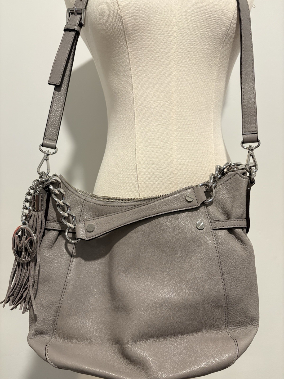 Michael Kors Bedford Pebbled Leather Gray Convertible Shoulder Crossbody Bag