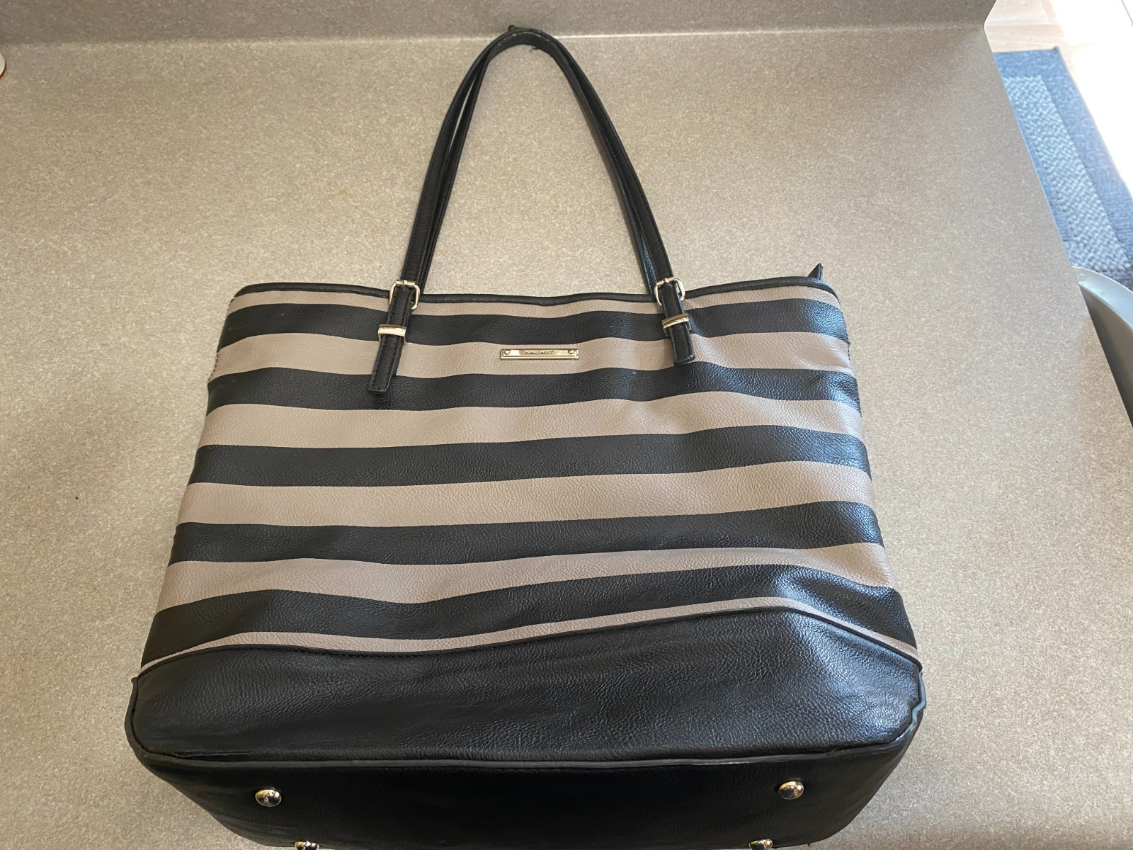 Nine West Black And Gray Striped Shoulder Bag