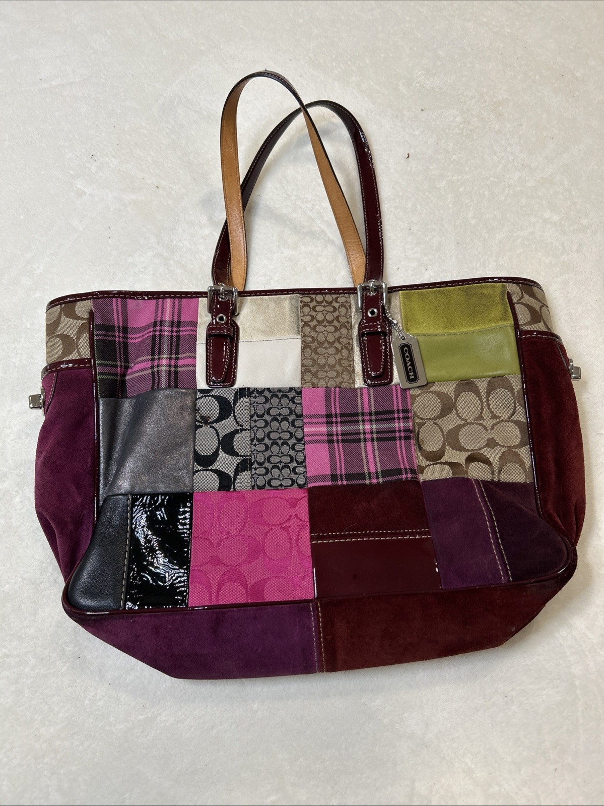 Coach Patchwork Signature Logo Tote Shoulder Bag Multicolor Zip w/ Hangtag