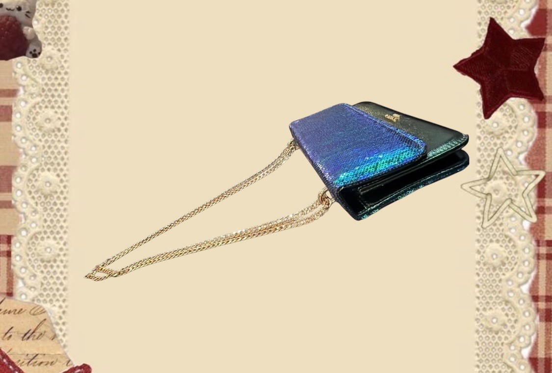 Dune London Blue/Green Sequin Metallic Shoulder Bag Gold Chain Strap Small