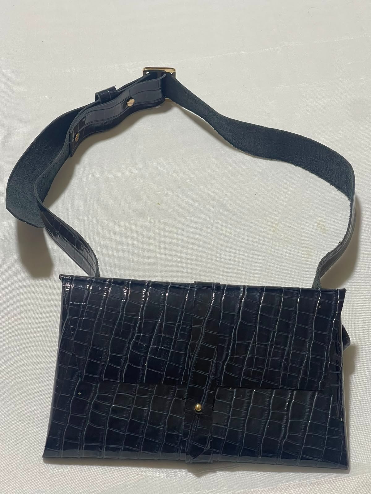 Black Crocodile Embossed Leather Crossbody Shoulder Bag Small Purse Clutch