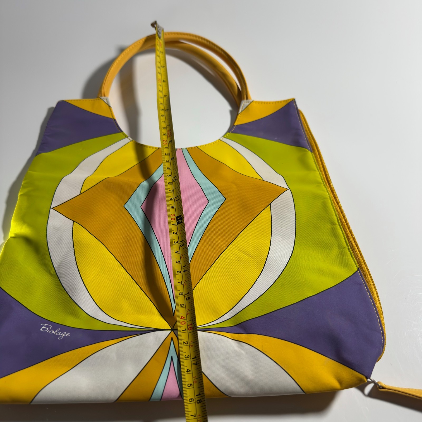 Vintage Biolage Tote Purse Handbag Retro 70s Mod Psychedelic Geometric Yellow
