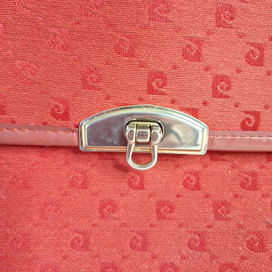 VTG Pierre Cardin Monogram Crossbody Bag Red Canvas Jacquard Logo 70s 80s Purse