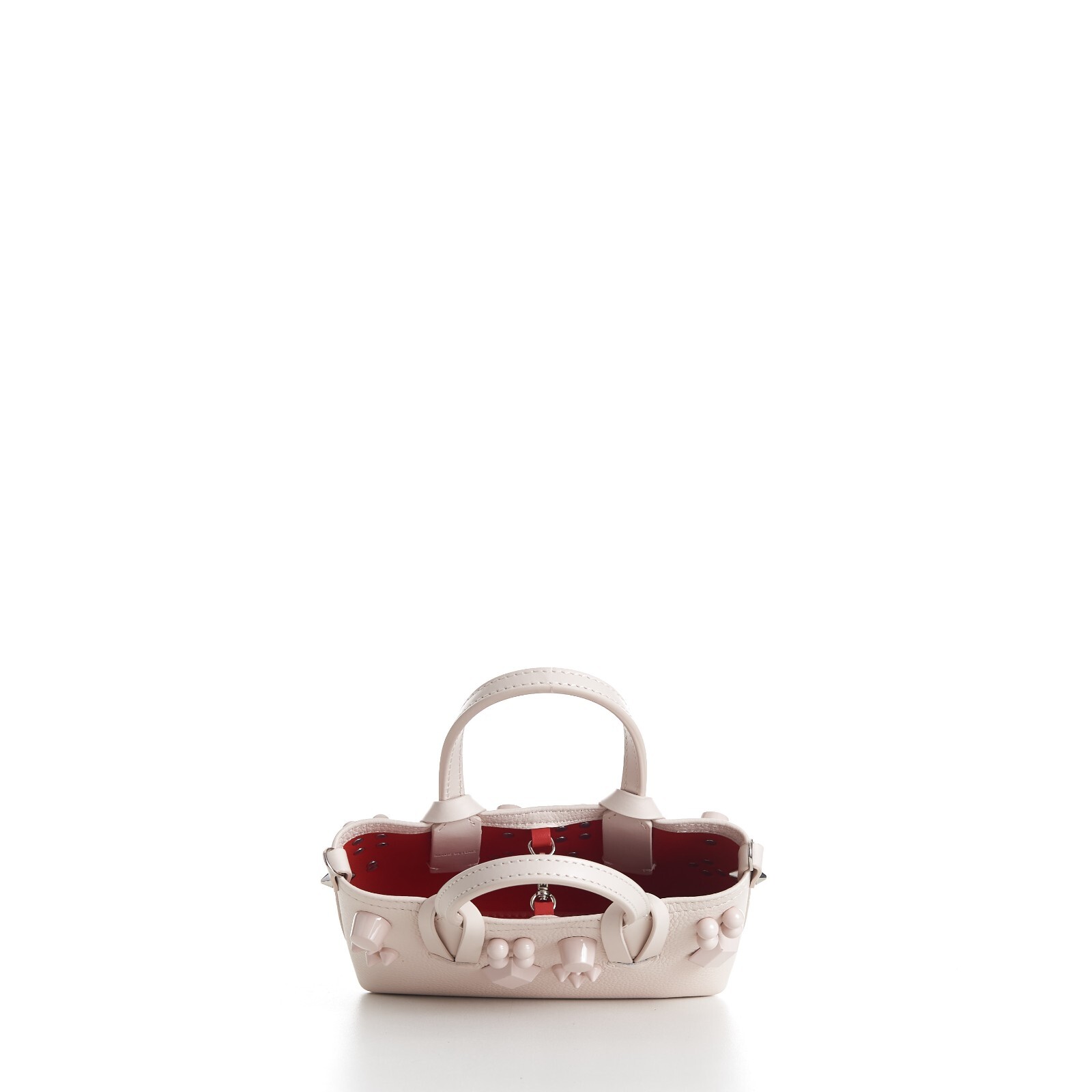 CHRISTIAN LOUBOUTIN 1390$ Mini Cabata E/W Bag – Milk White Leather, Spikes
