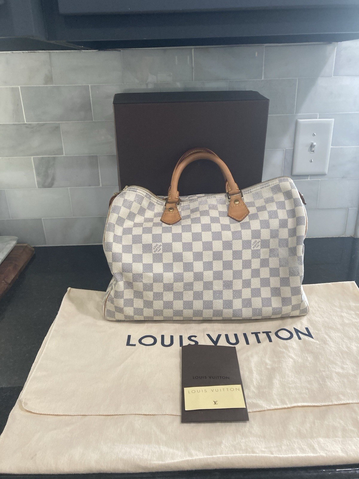 Louis Vuitton Damier Azur Speedy 35 w Lock Key Organizer Box