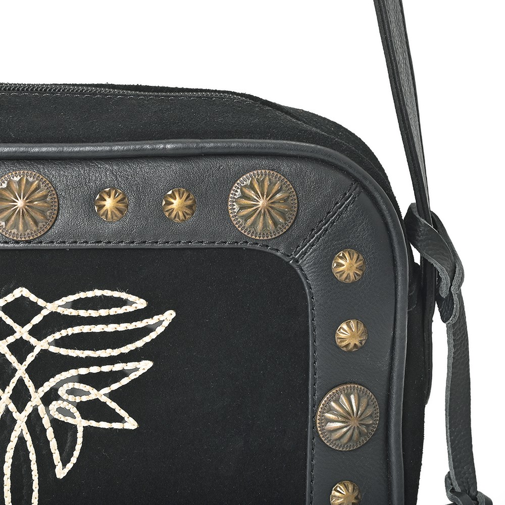 AD American Darling Western Embroidered Camera Bag – Black Genuine Suede