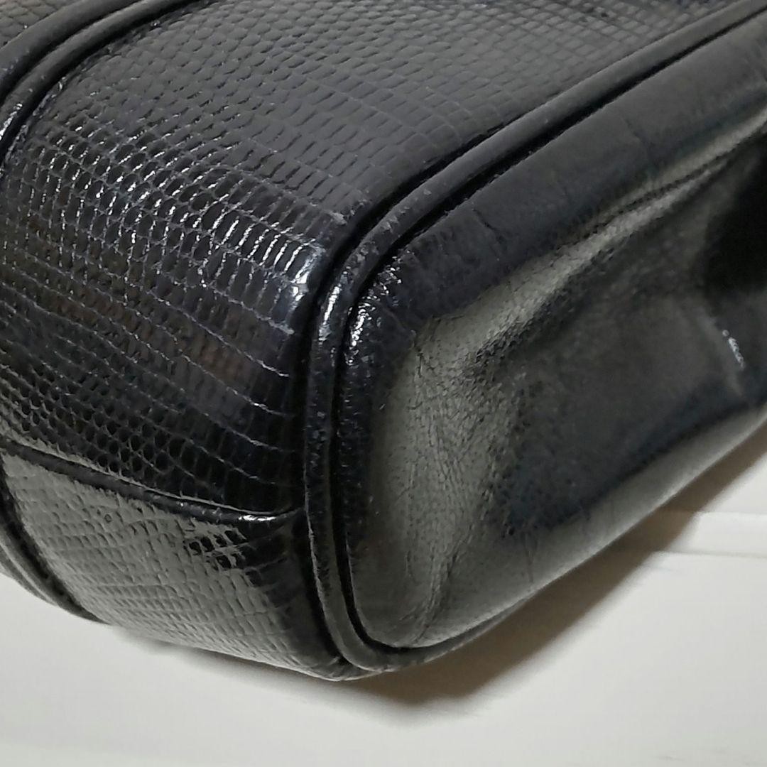 Yves Saint Laurent Vintage Lizard Leather Crossbody Shoulder Black 20cm/7.9in JP