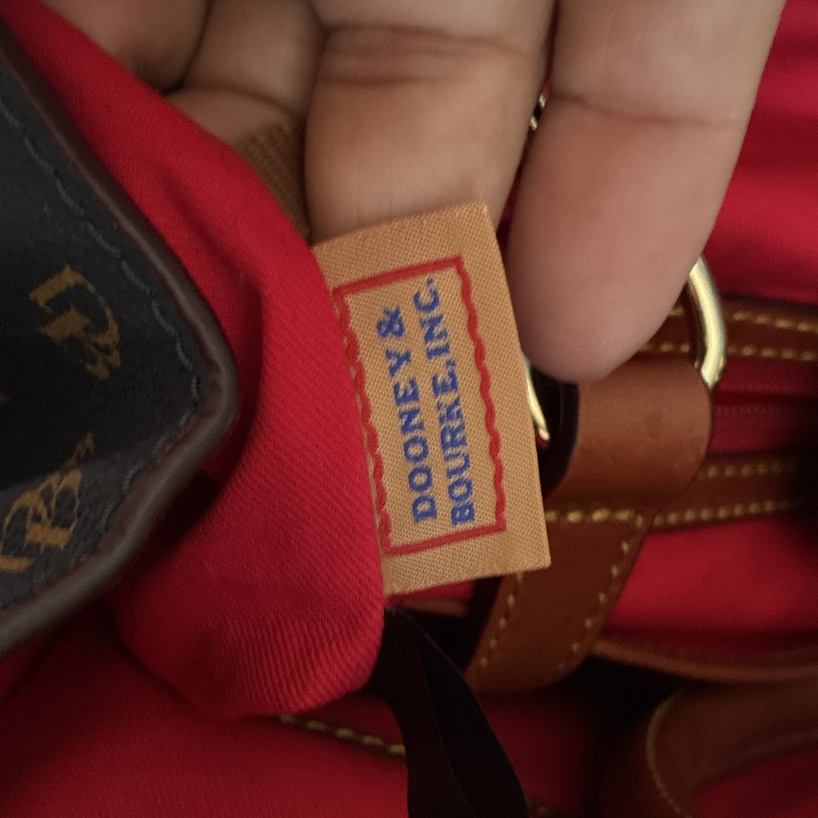 Dooney & Bourke Logo Tote Blue/Brown Detachable Strap Red Lined Pockets Studs