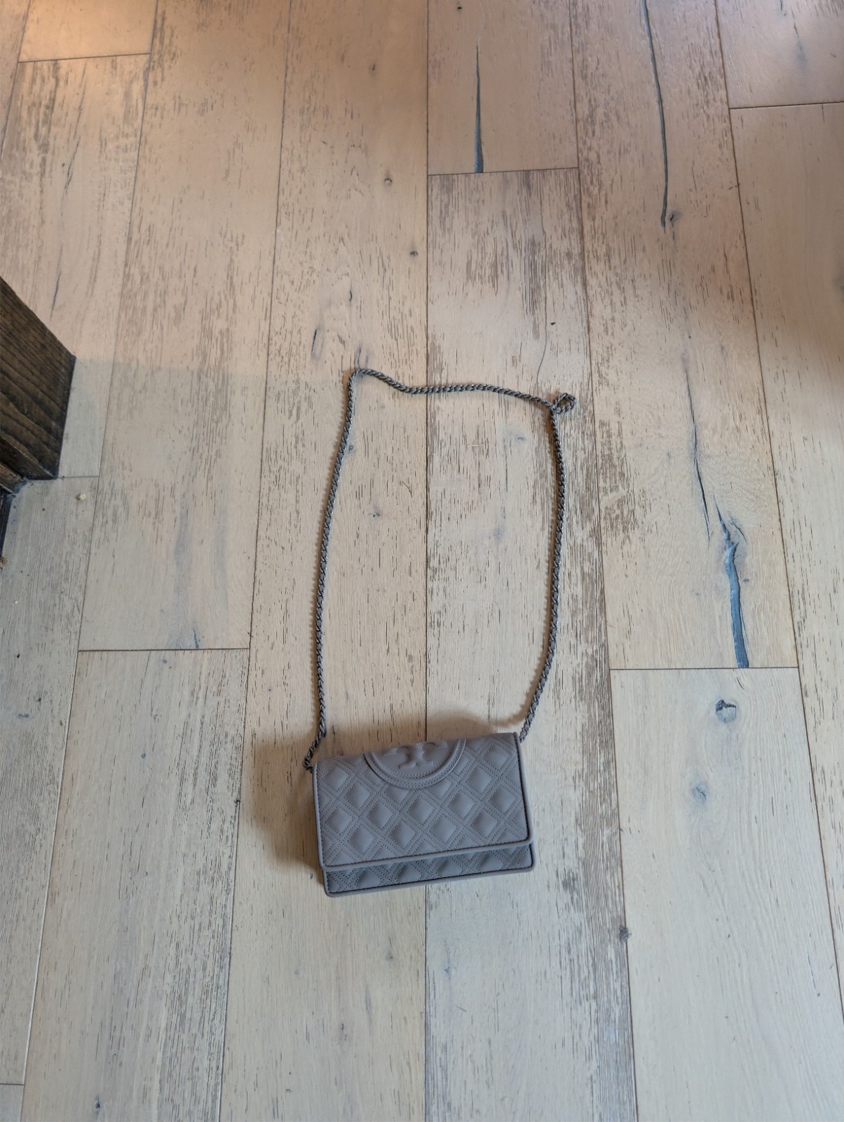 Tory Burch Fleming Soft Convertible Small Bay Grey Quilted Leather Shoulder Bag