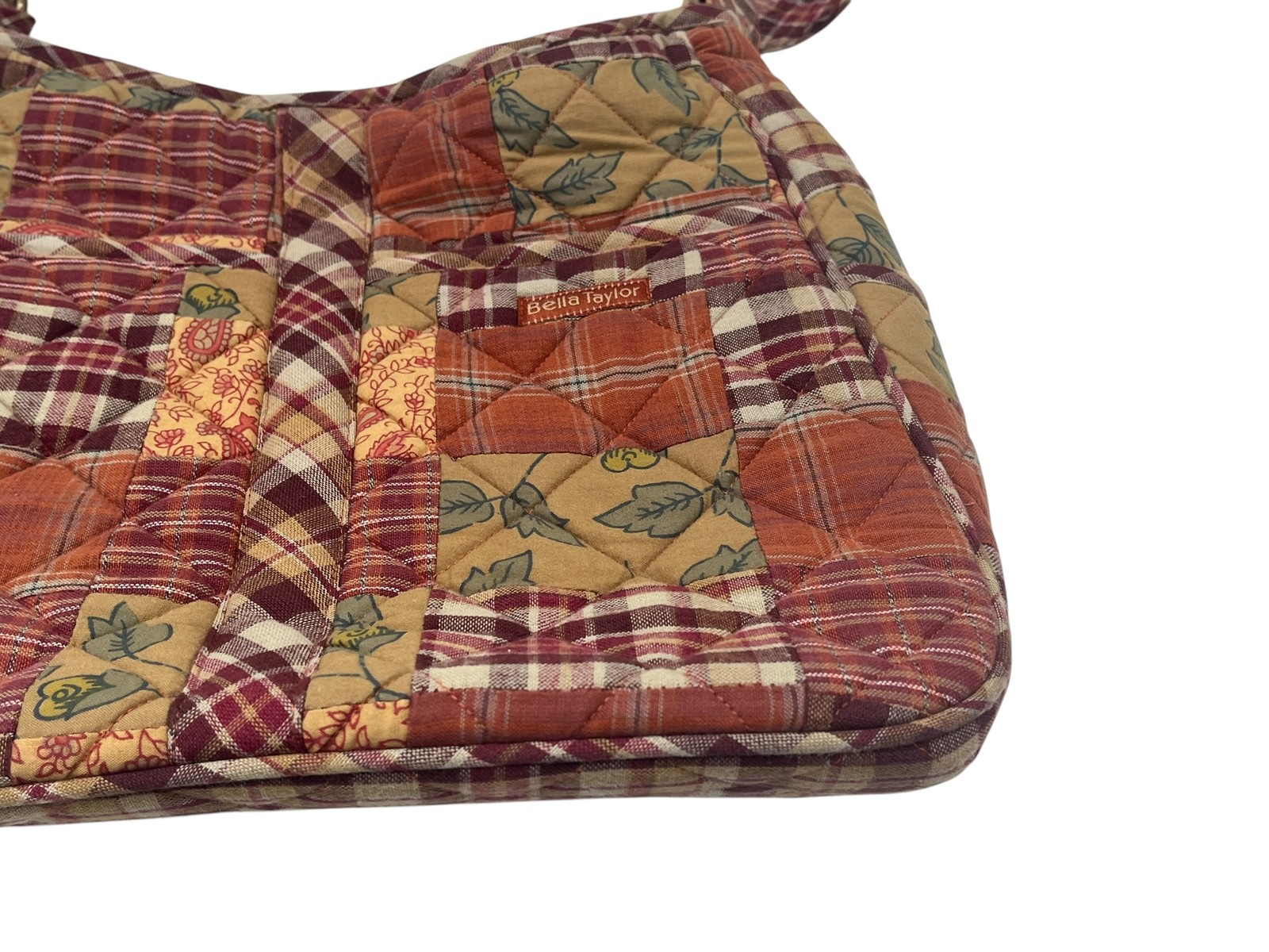 Bella Taylor Quilted Patchwork Tote Bag Burgundy Plaid Country Farmhouse Purse