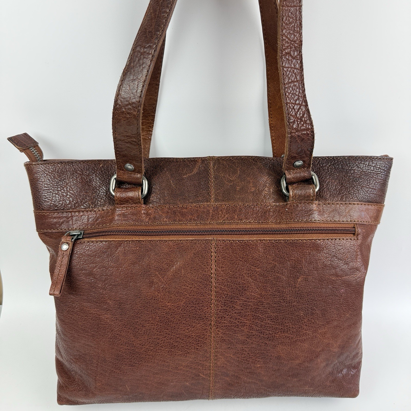 Spikes & Sparrow brown genuine leather laptop shoulder bag various pockets