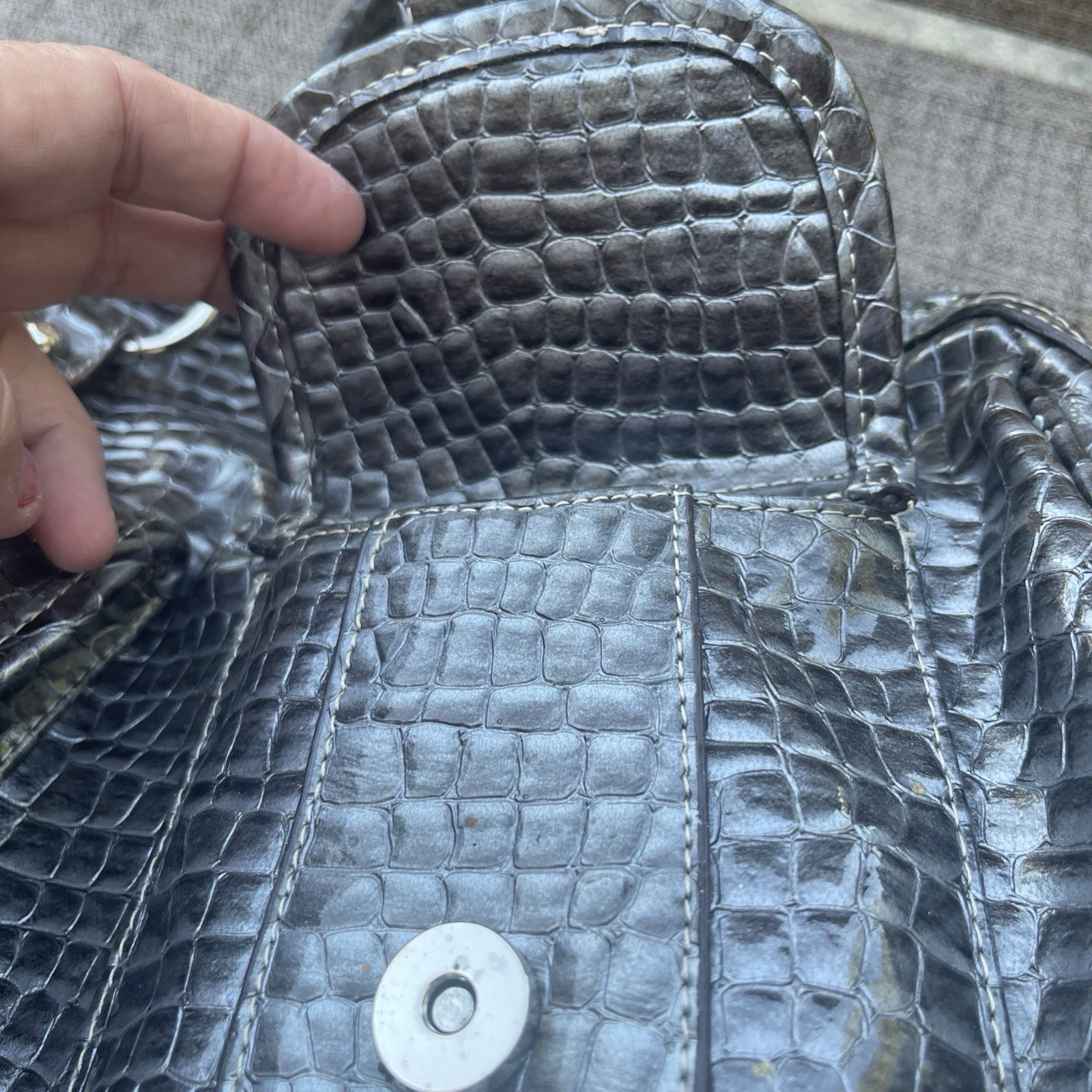 Kathy Van Zealand Y2K Faux Leather Snakeskin Shoulder Bag Women Dark Gray Purse