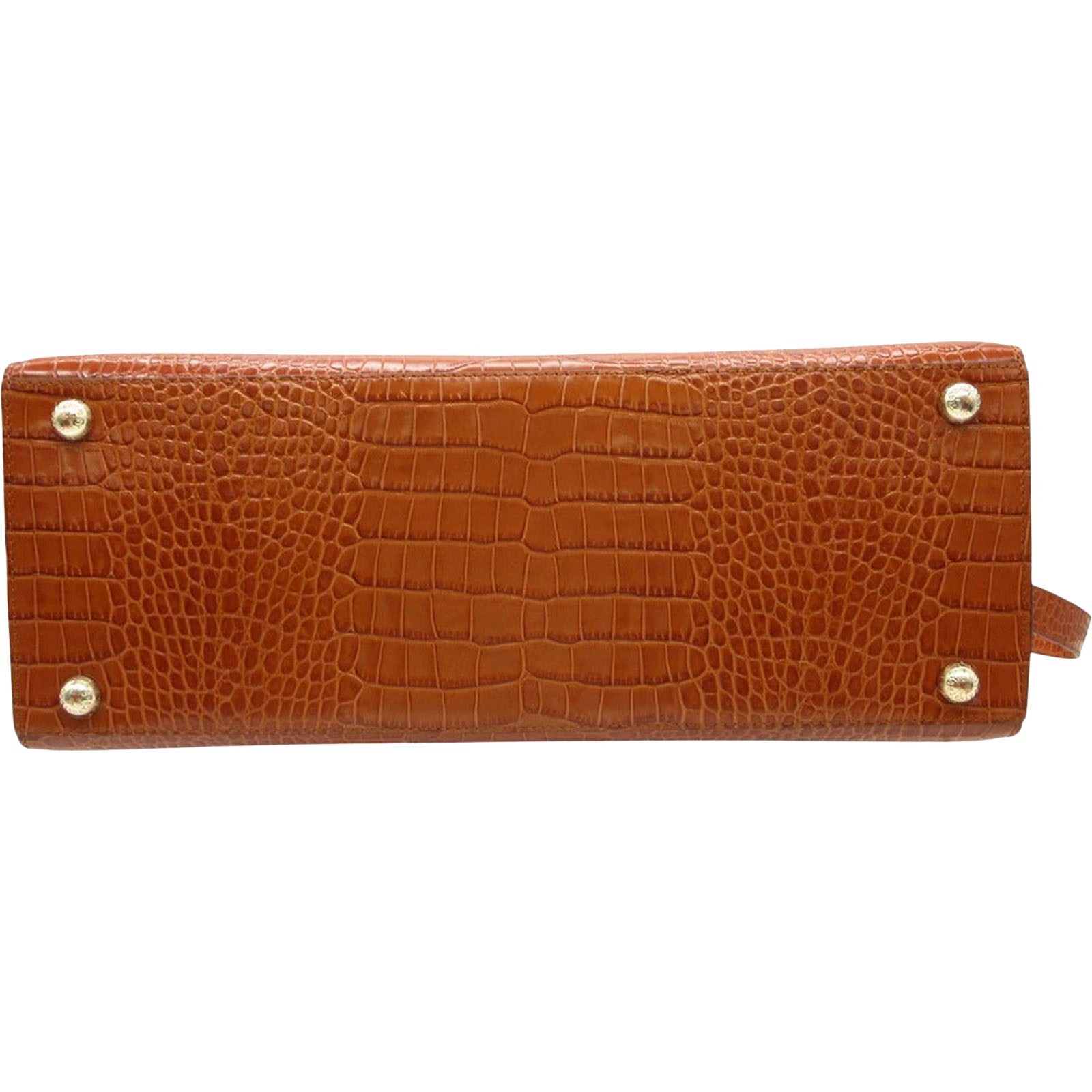 Strathberry Croc Embossed Leather Tote 2WAY Shoulder Handbag Brown Spain Auth