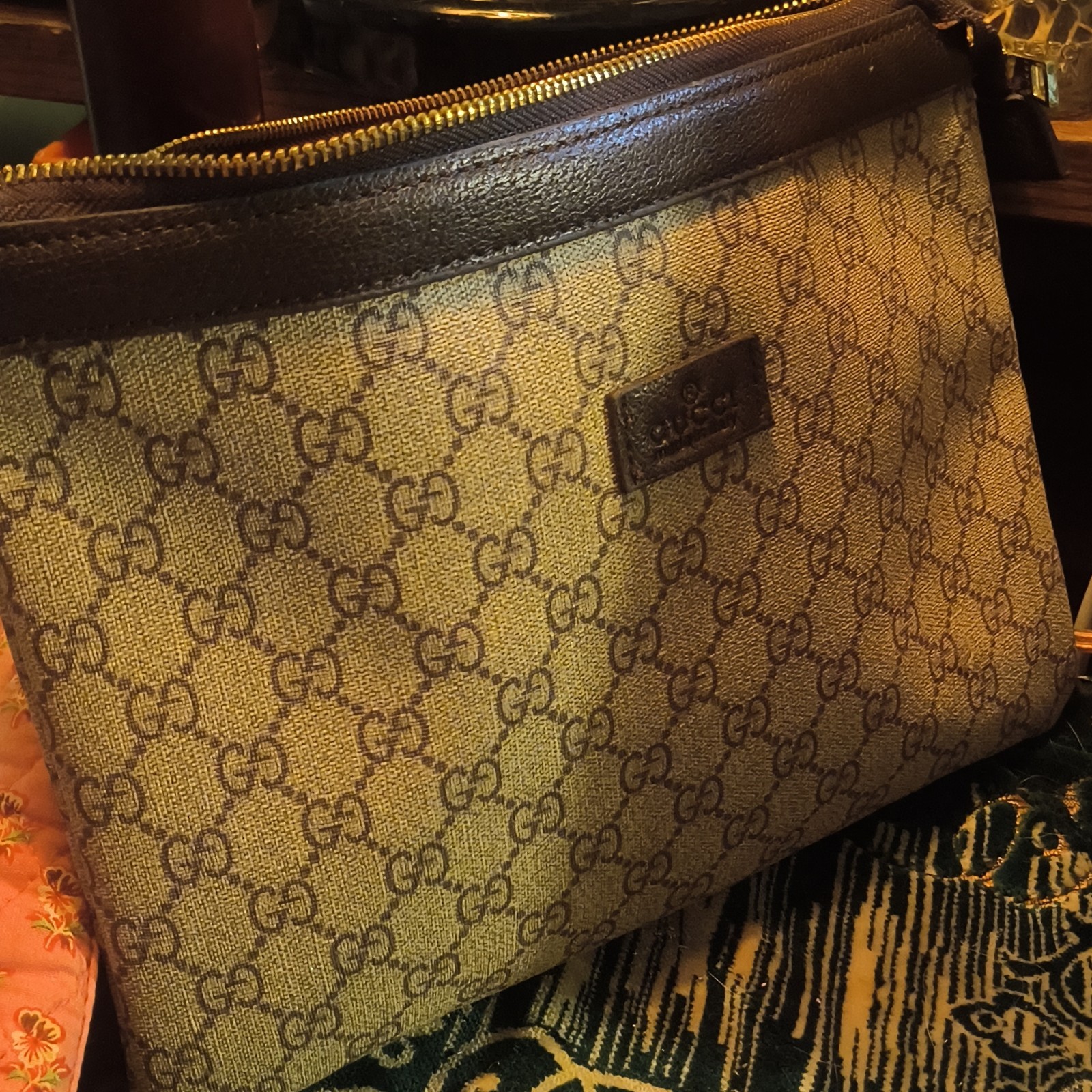 Gucci GG Pattern Zip Clutch Pouch, Beige/Brown Women’s Rectangle Bag