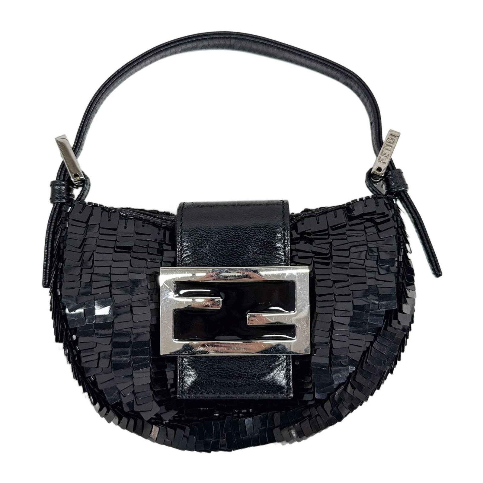 FENDI Mini Croissant Black Sequin Handle Bag