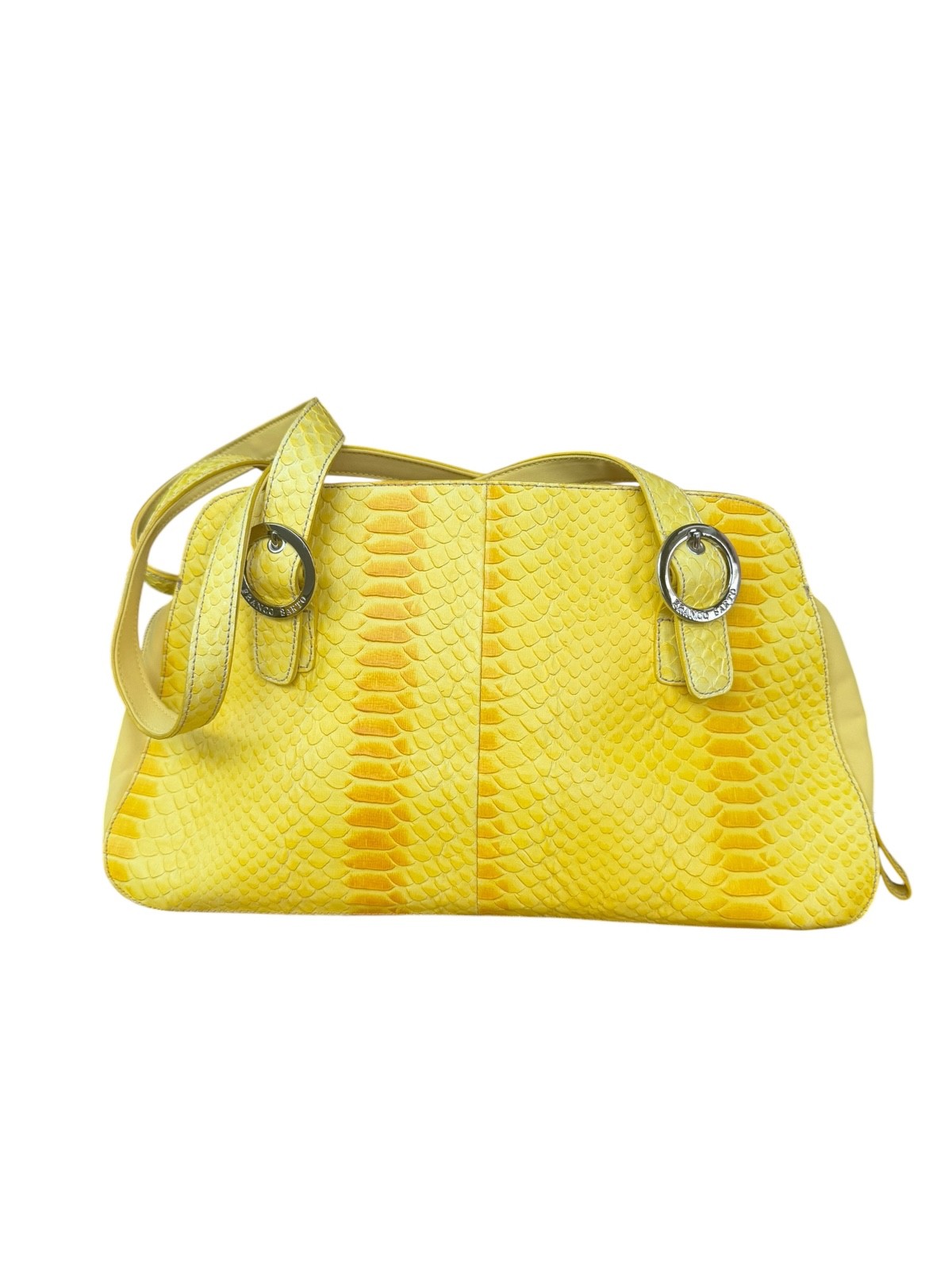 Franco Sarto Yellow Faux Python Print Shoulder Tote Bag Zip Top Silver Hardware