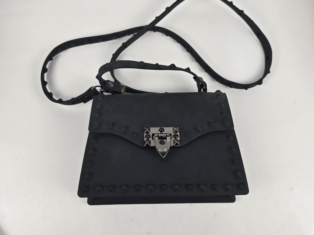 Matte Jelly Crossbody Bag Studded Rockstud Black Silicone Rubber Small