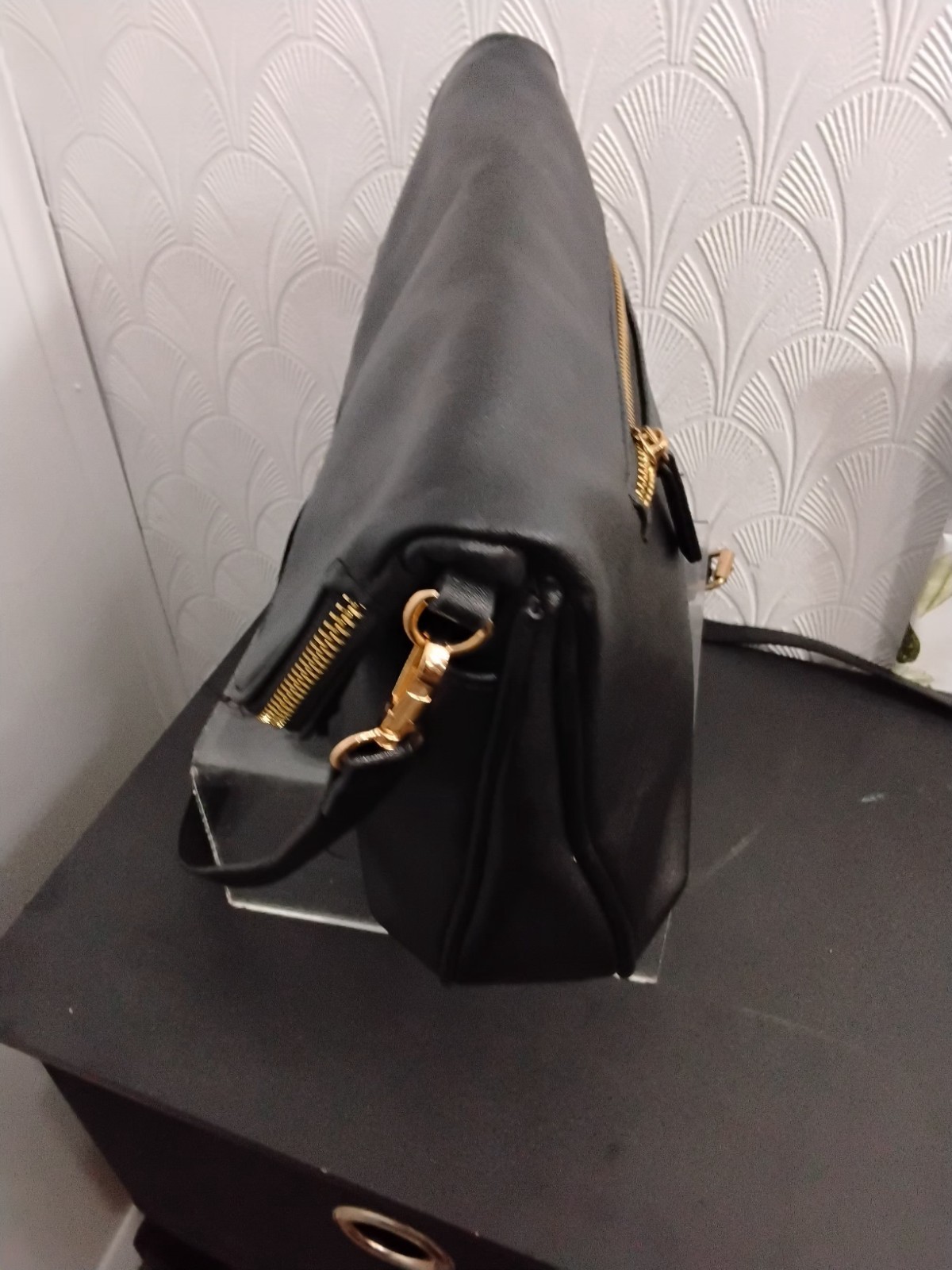 Miztique Black Pebbled Leather Crossbody Bag Shoulder Purse 13 X 9″