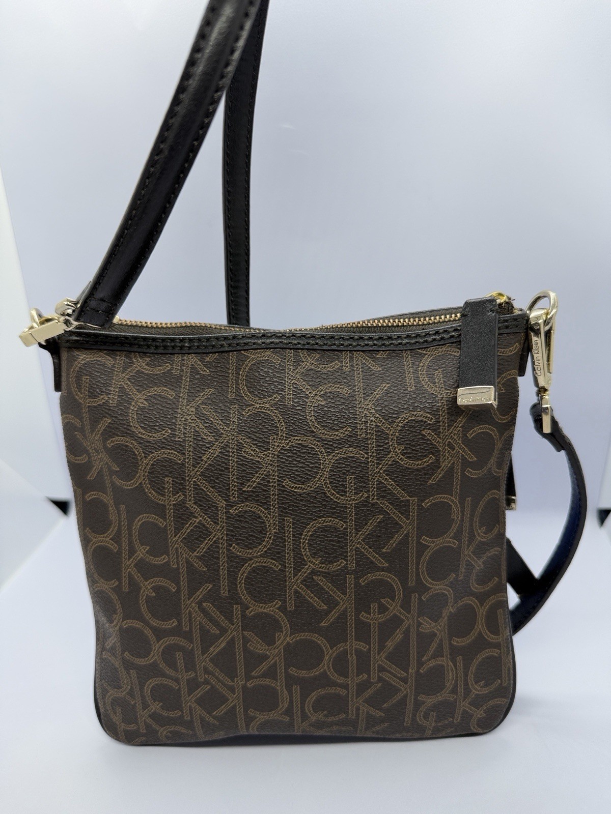 Calvin Klein Brown and Black Monogram Crossbody Bag