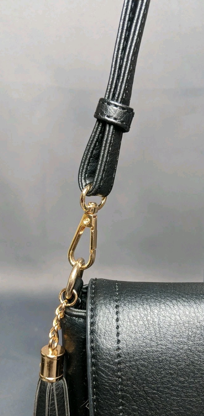 Black Faux Leather Crossbody Saddle Bag Tassel Adjustable Strap Flap Purse Zip