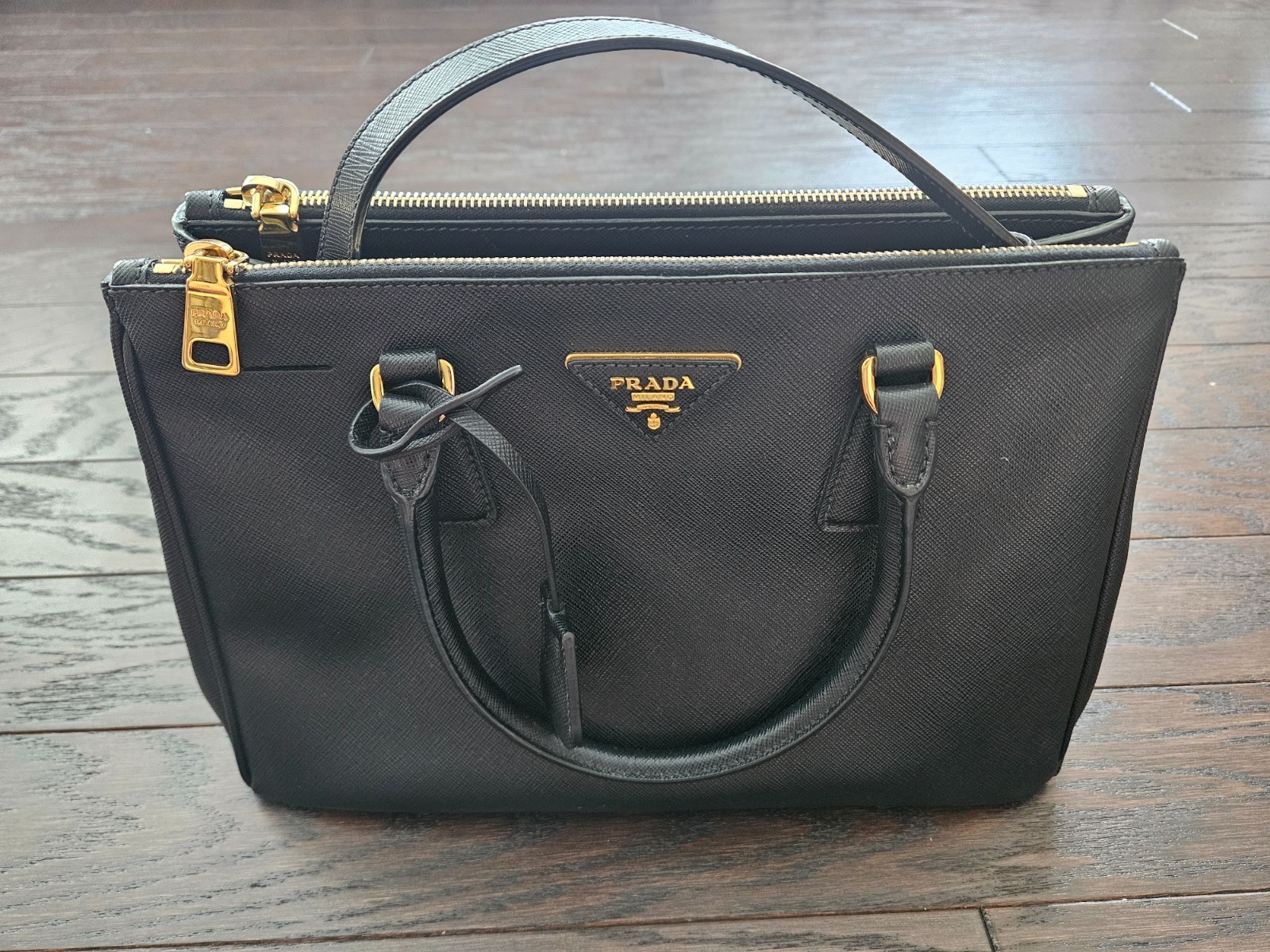 PRADA Saffiano Lux 2012 Double Fabric Interior Tote Medium Black Leather