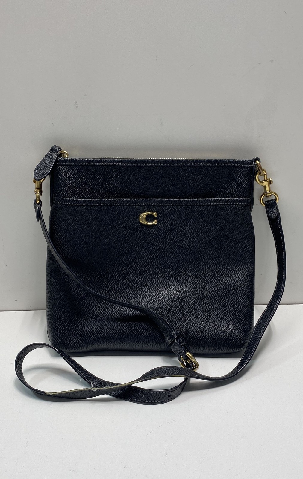 Coach Black Crossgrain Leather Kitt Messenger Crossbody Bag Gold Hardware