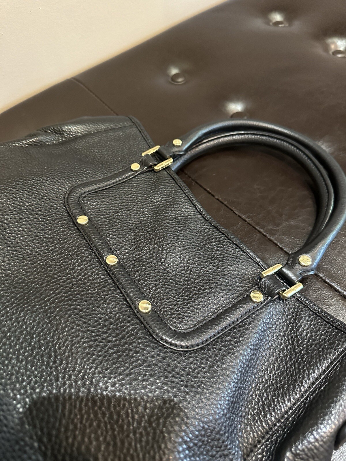 TORY BURCH AMANDA BLACK PEBBLED LEATHER CROSSBODY HOBO TOTE BAG Excellent