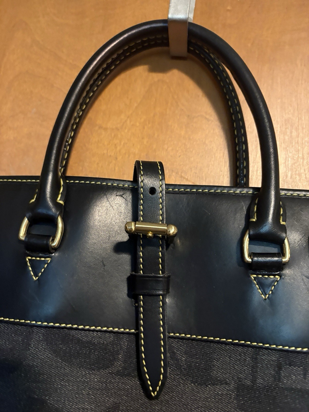 Dooney & Bourke Black Logo Tote Large Vintage Detachable Strap Lined Pockets