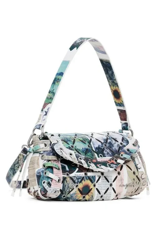 Desigual Small Collage Printed Perforated Crossbody Shoulder Floral Y2K Stud Bag