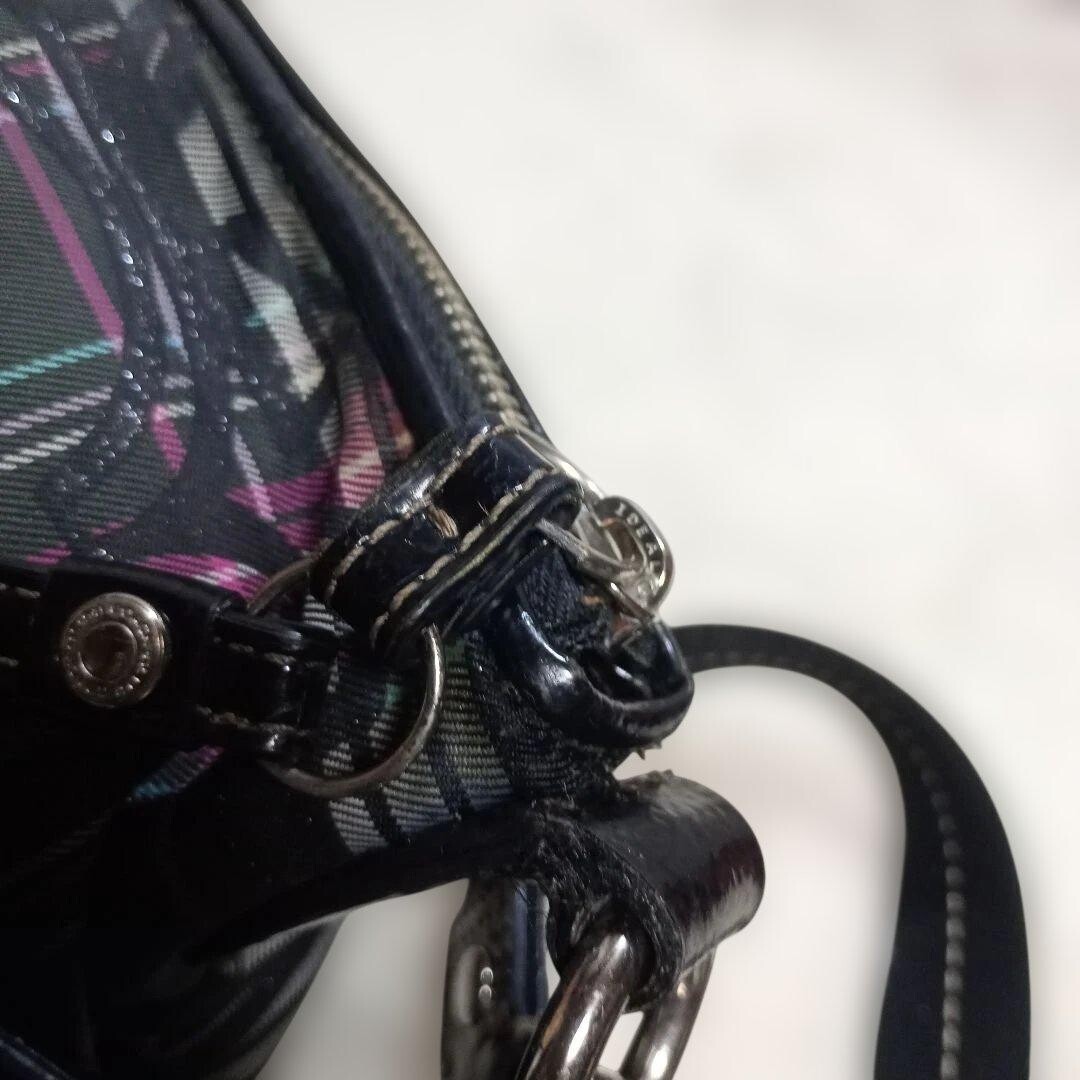 COACH Purple Check Half Moon Hobo Shoulder Bag Crossbody 2 Way Auth
