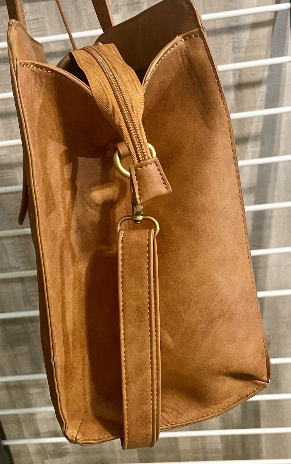 Lovevook Brown Floral Embossed Tote Zip Shoulder Strap Gold Hardware