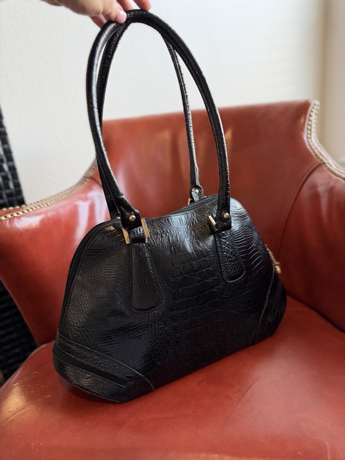 Charles Calfun – Vintage Black Crocodile Leather Handbag.