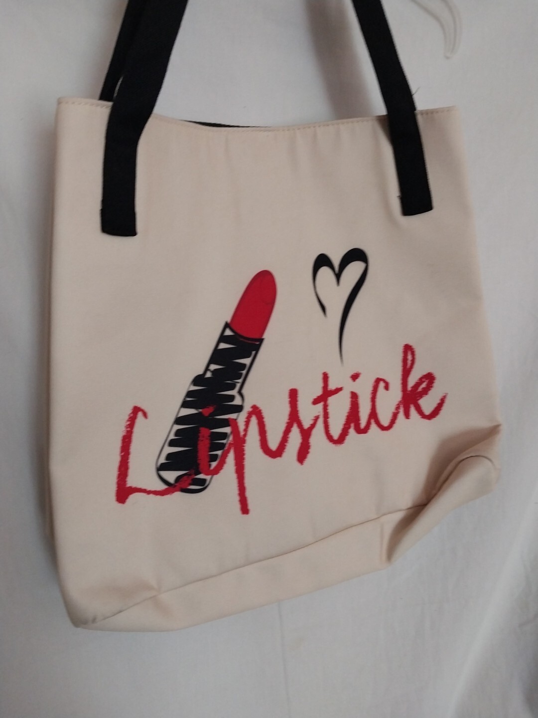 I Love – Heart – Lipstick polyester cotton lined Shopping Tote Bag