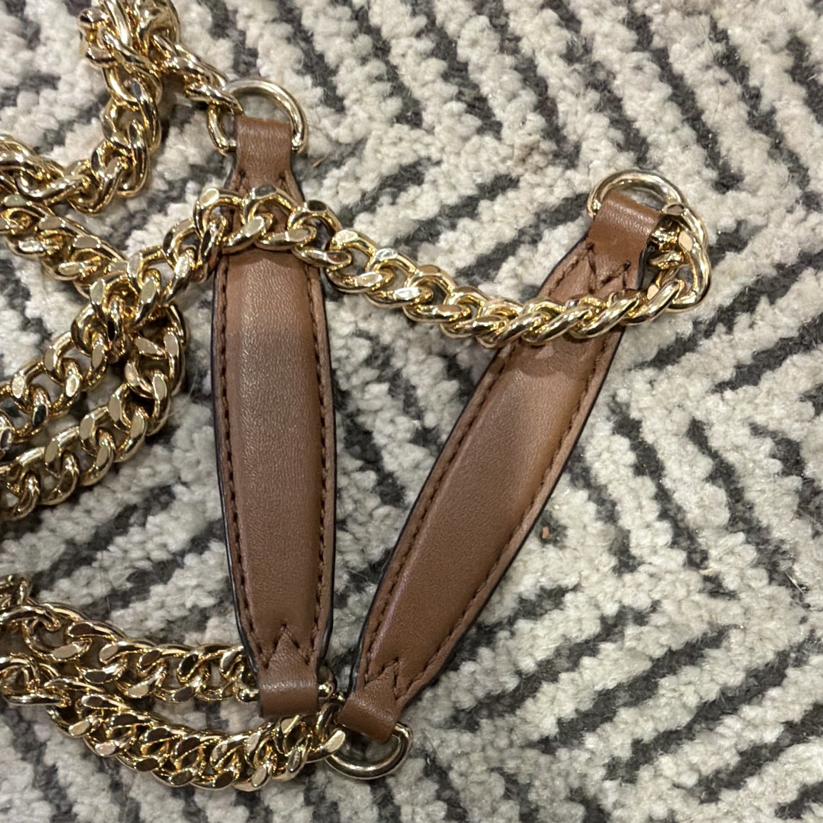 Michael Kors Brown Monogram Chain Shoulder Bag Snap Closure Detachable Strap
