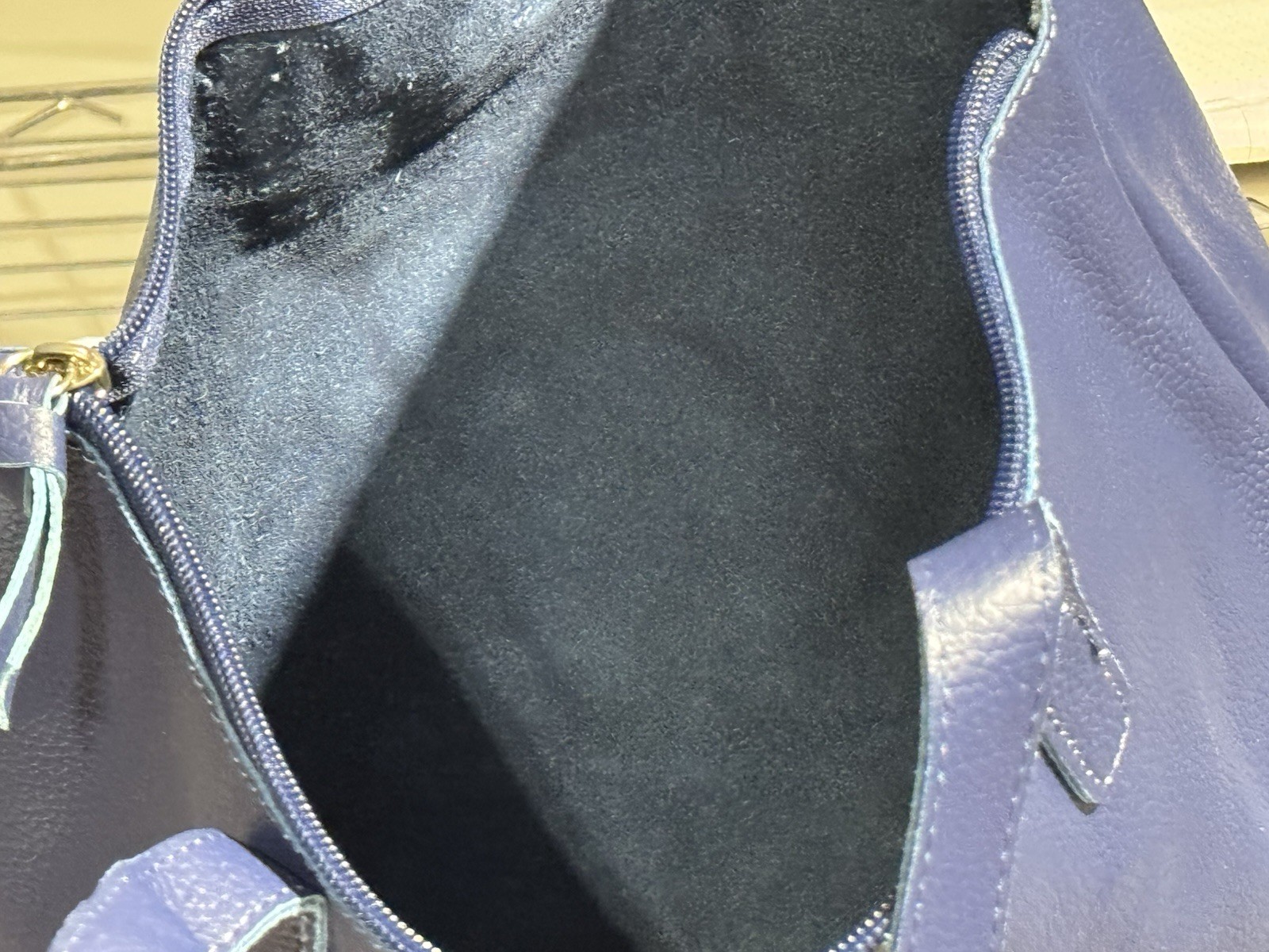 JM New York Large Zippered Leather Tote Shoulder Bag Blue About 13” Tall
