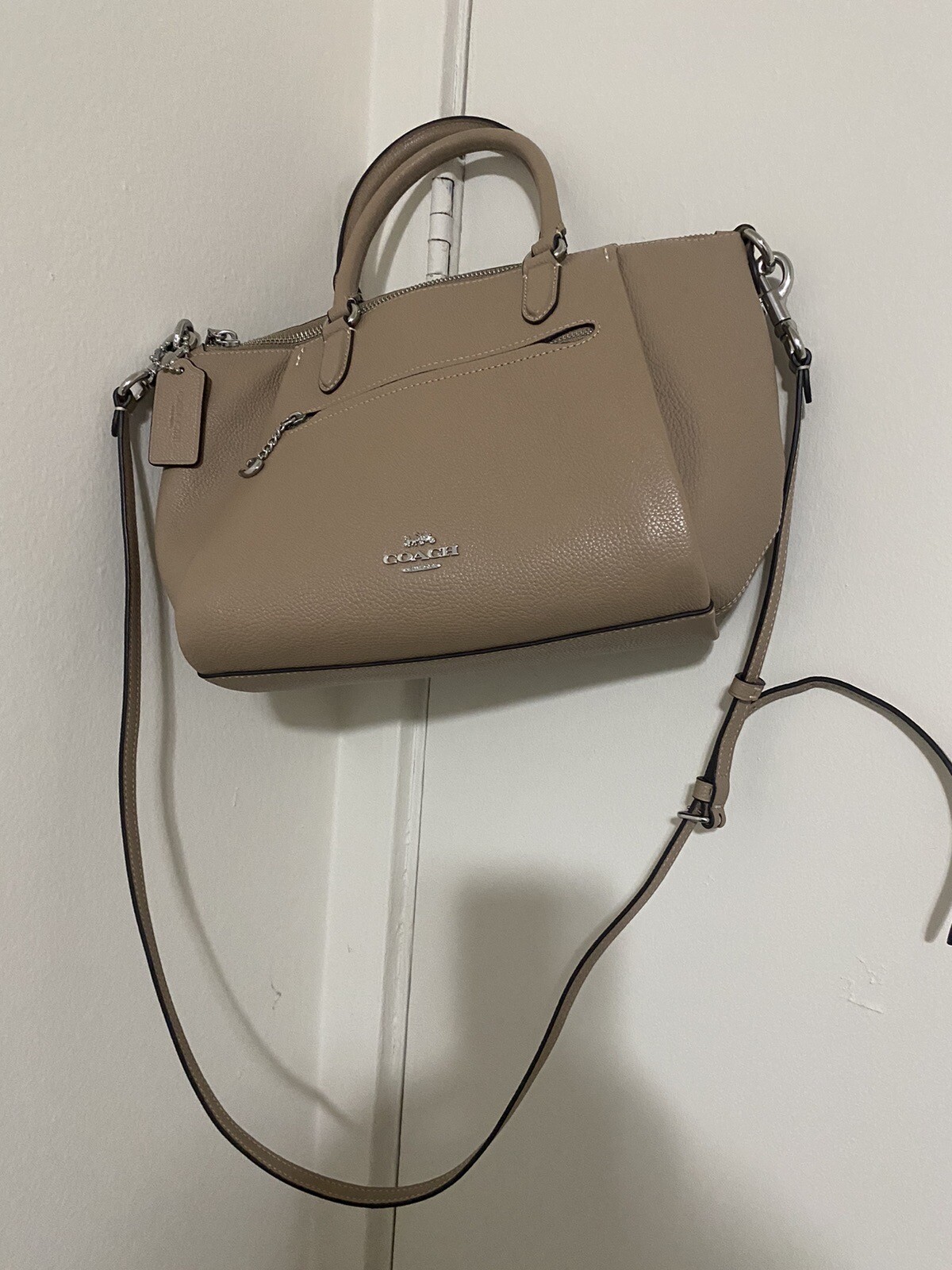 Authentic Coach 79316 Kacey Pebble Leather Satchel Shoulder Bag – Beige