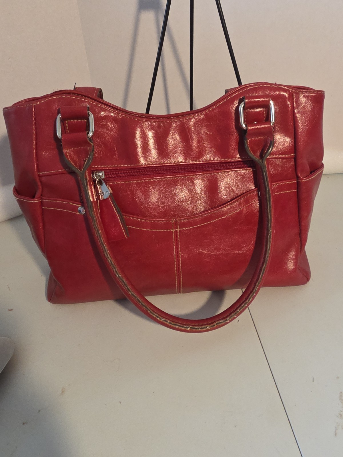 Rosetti New York Purse Shoulder Bag Handbag Faux Leather Vinyl Red Maroon Silver